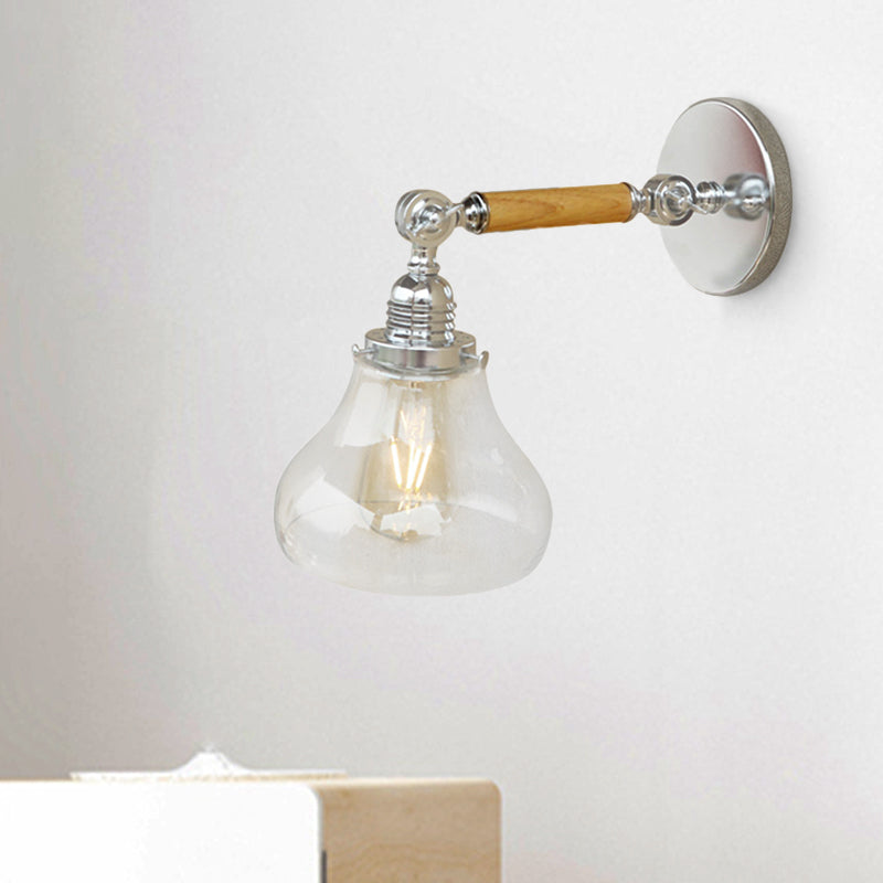 Avtoit | Wood One Light Wall Lamp Vintage Clear Glass Pear Lighting Fixture for Living Room, 8"/4"/6" L Wooden Arm