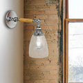 Avtoit | Single-layer wall lamp with dome shade clear glass industrial living room light, 8"/4"/6" L wood arm