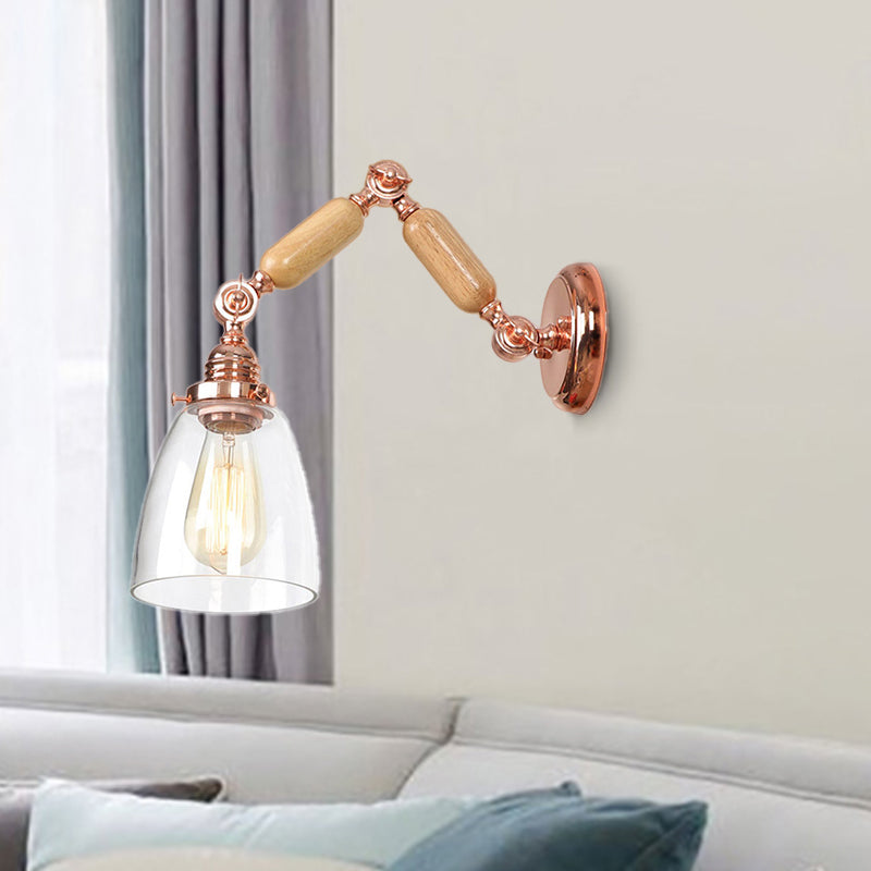 Avtoit | Tapered Clear Glass Wall Lamp Industrial Single Bulb Living Room Sconces Light in Rose Gold