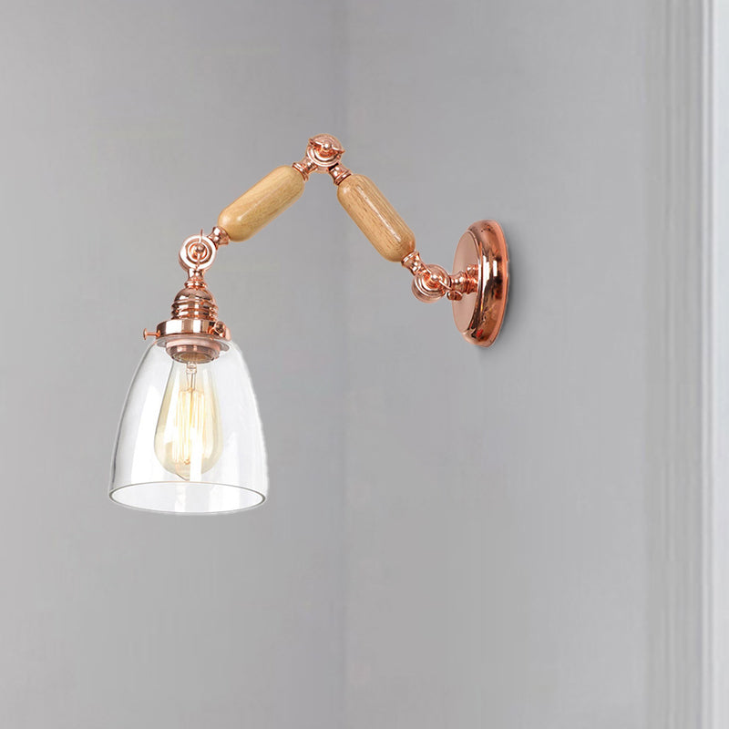 Avtoit | Tapered Clear Glass Wall Lamp Industrial Single Bulb Living Room Sconces Light in Rose Gold