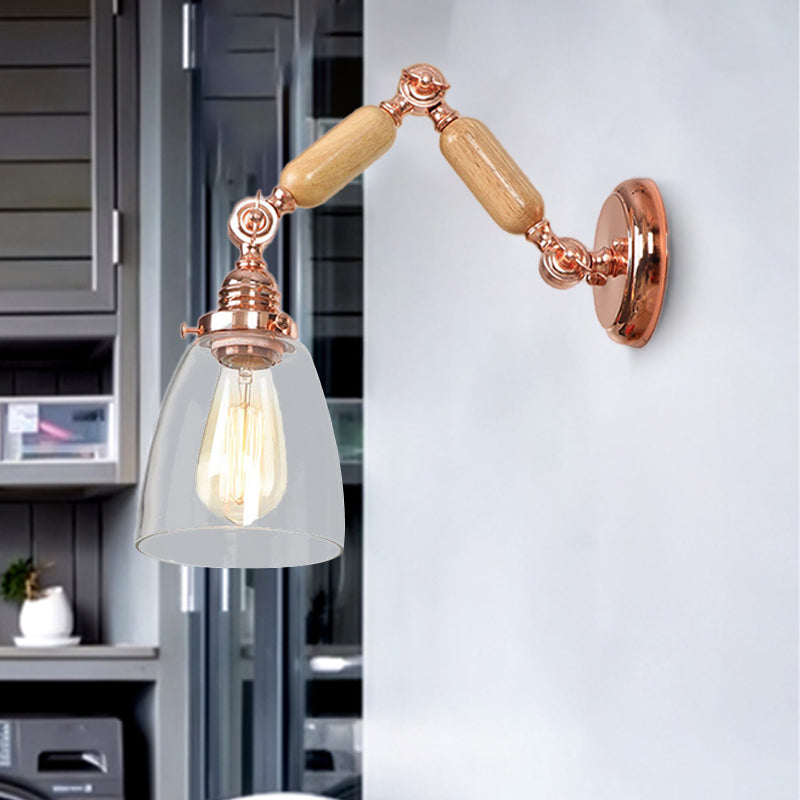 Avtoit | Tapered Clear Glass Wall Lamp Industrial Single Bulb Living Room Sconces Light in Rose Gold