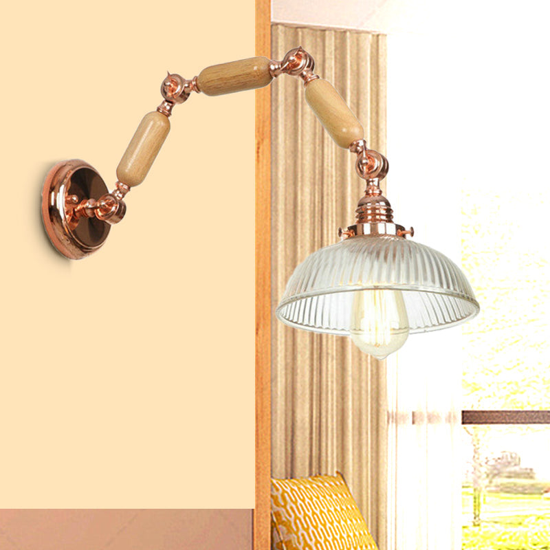 Avtoit | A wall lamp with a bowl shade ribbed glass vintage style living room wall light fixture