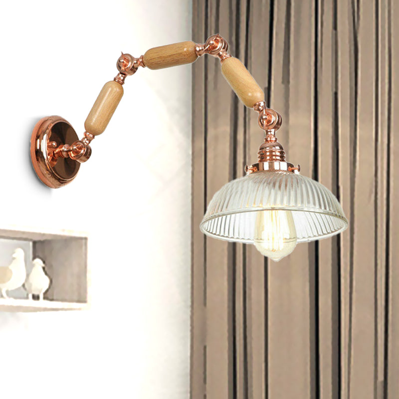 Avtoit | A wall lamp with a bowl shade ribbed glass vintage style living room wall light fixture