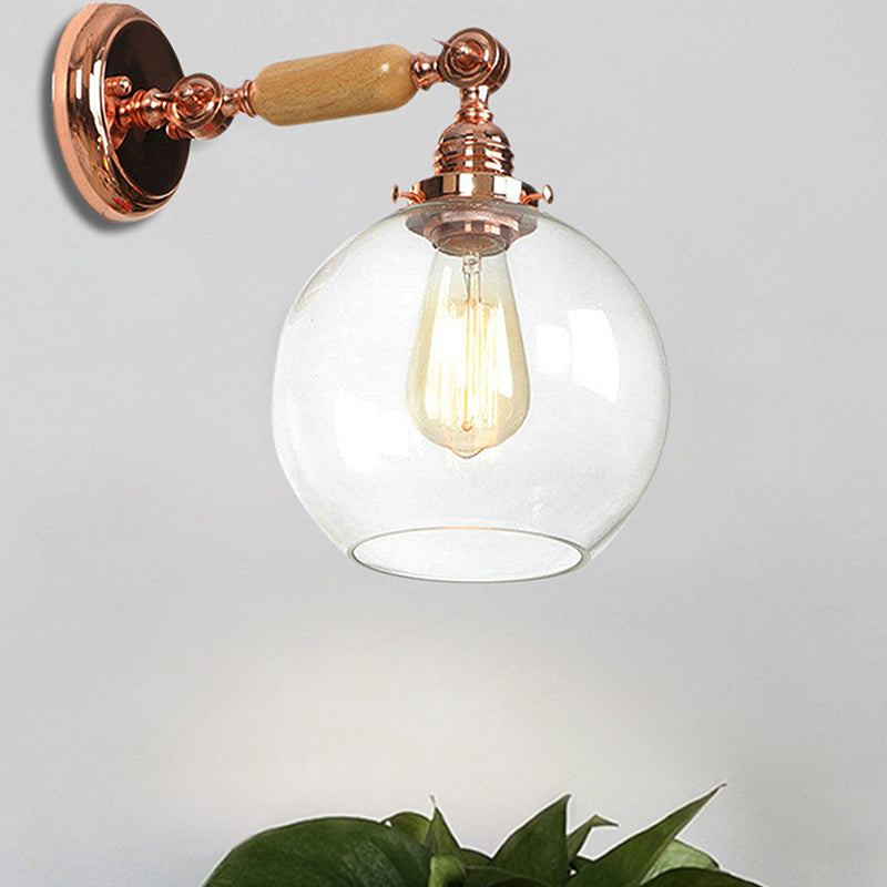 Avtoit | Orb Shade Clear Glass Wall Lamp Industrial Single Bulb Living Room Wall Light in Rose Gold