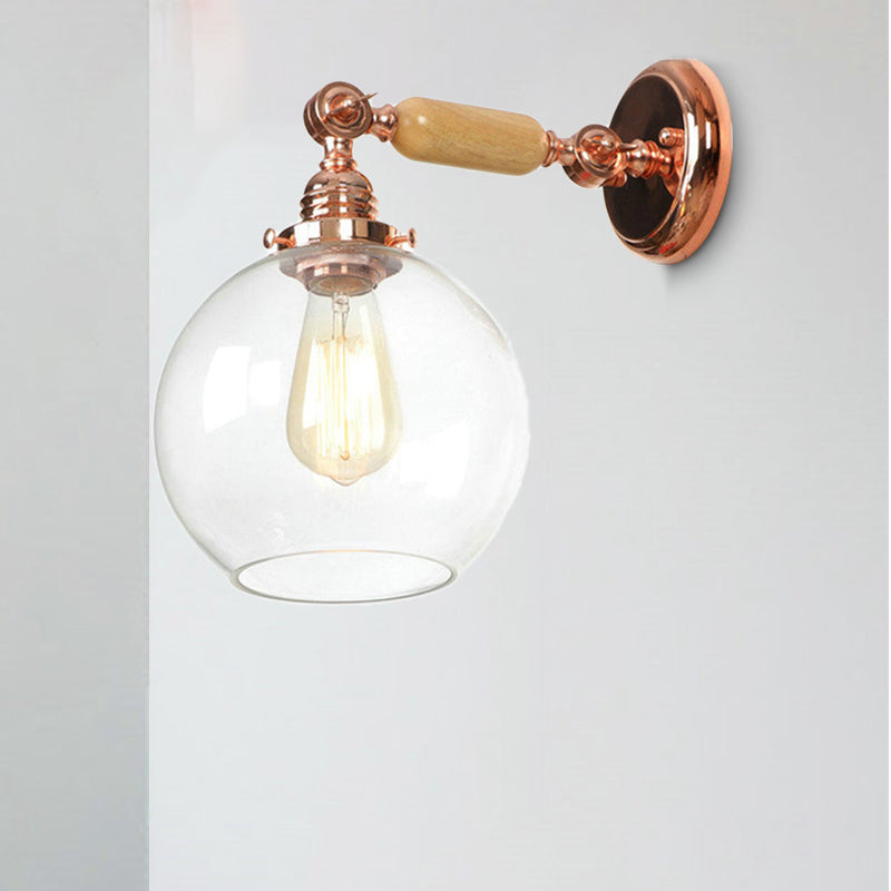 Avtoit | Orb Shade Clear Glass Wall Lamp Industrial Single Bulb Living Room Wall Light in Rose Gold