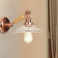 Avtoit | 1 Light Clear Glass Wall Light Rustic Rose Gold Cone Living Room Lighting with Rotatable Arm