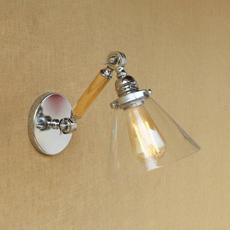 Avtoit | Cone Clear Glass Wall Mounted Lamp Industrial Single Bulb Dining Room Wall Light, 8"/4"/14"