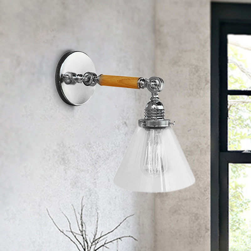 Avtoit | Cone Clear Glass Wall Mounted Lamp Industrial Single Bulb Dining Room Wall Light, 8"/4"/14"