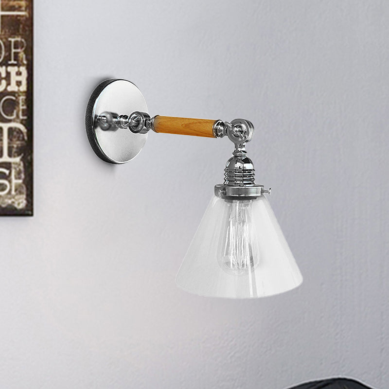 Avtoit | Cone Clear Glass Wall Mounted Lamp Industrial Single Bulb Dining Room Wall Light, 8"/4"/14"