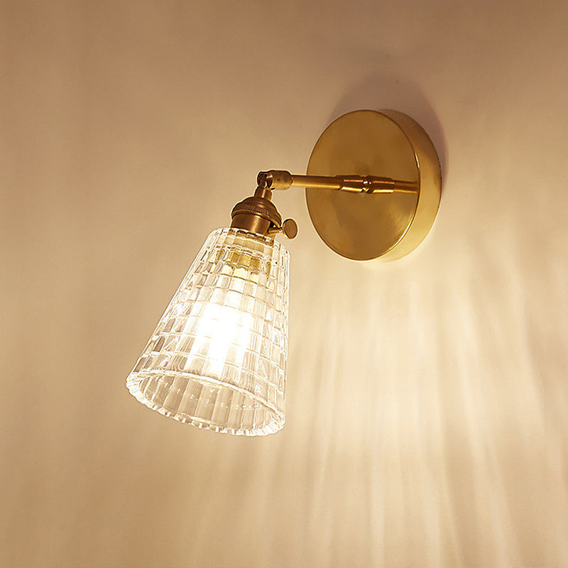 Avtoit | Tapered Living Room Wall Light Fixture Industrial Clear Prism Glass 1 Light Brass Wall Lamp