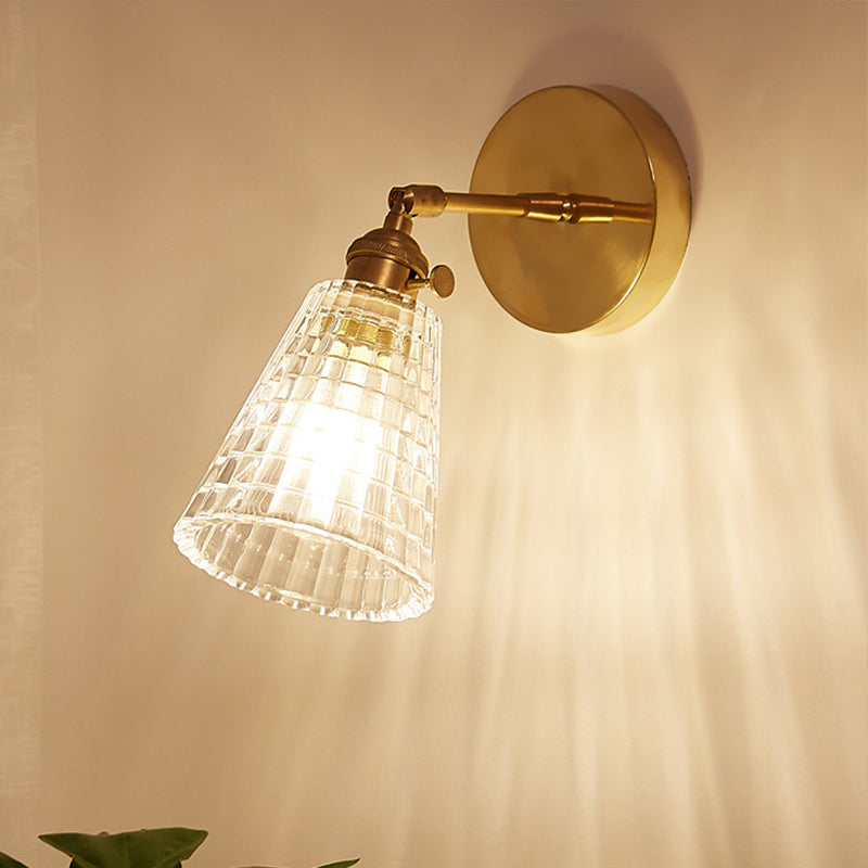 Avtoit | Tapered Living Room Wall Light Fixture Industrial Clear Prism Glass 1 Light Brass Wall Lamp