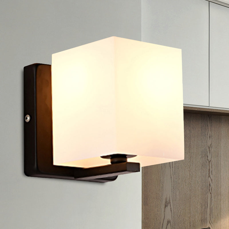 Avtoit | White Umbrella Wall Light with Black Base 1 Light Modern Style Milk Glass Wall Light for the Living Room