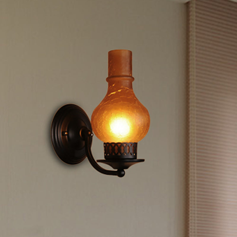 Avtoit | 1 Bulb Vase Shade Wall Mounted Light Fixture Rustic White/Amber Spritz Glass Lighting for Hallway