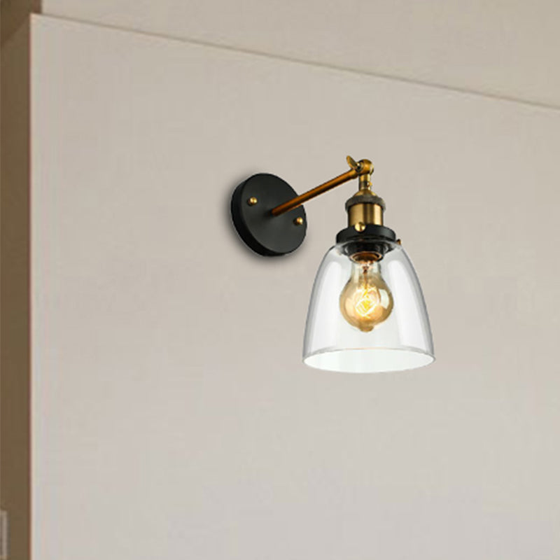 Avtoit | Tapered Bedroom Wall Light Lighting Decoration Rustic Clear Glass 1 Light Black Wall Lamp with Plug Cable