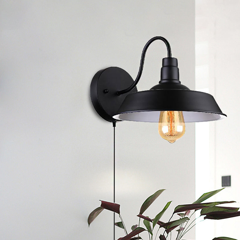 Avtoit | Barn Kitchen Wall Light Fixture Industrial Metal 1 Light Black Sconces Light with Goose Neck Arm and Plug Cable