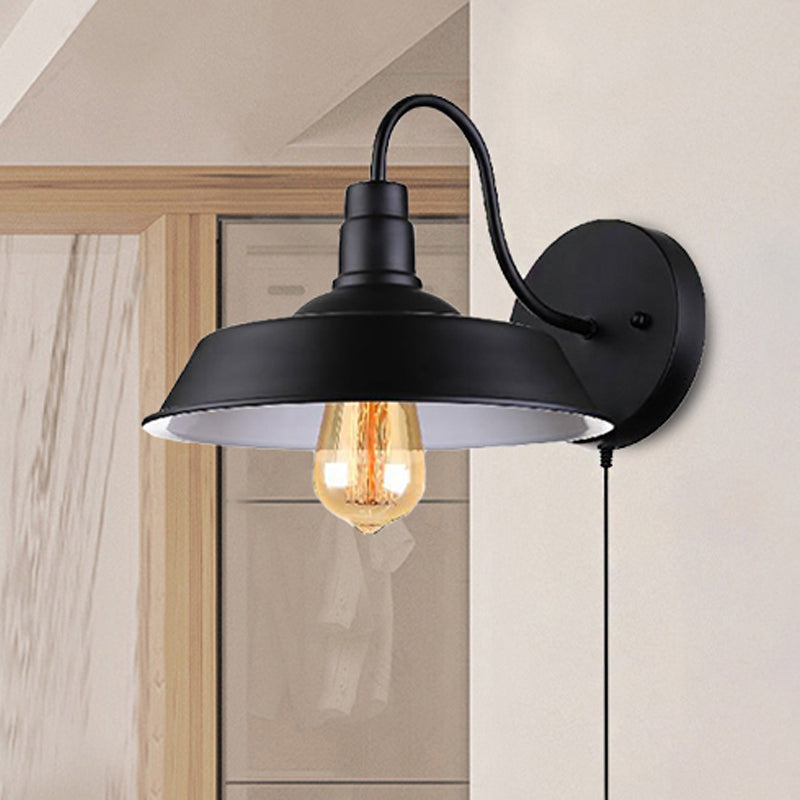 Avtoit | Barn Kitchen Wall Light Fixture Industrial Metal 1 Light Black Sconces Light with Goose Neck Arm and Plug Cable