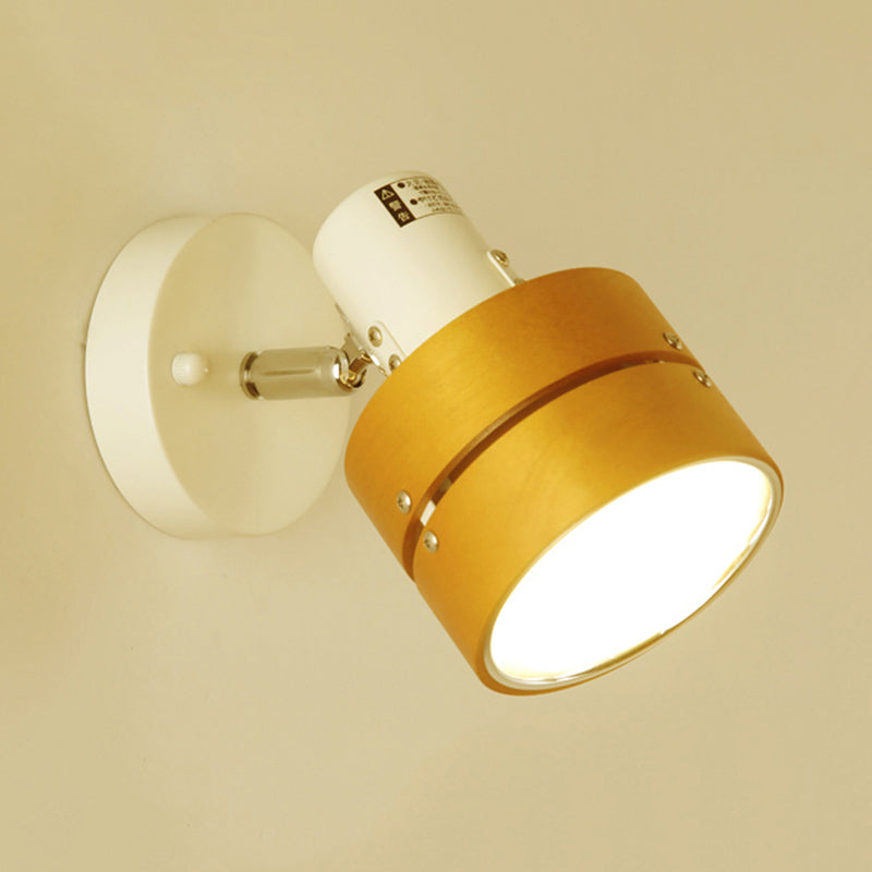 Avtoit | Study Room Drum Wall Lamp Corner Adjustable Wood Contemporary 1 Light Beige Wall Lamp
