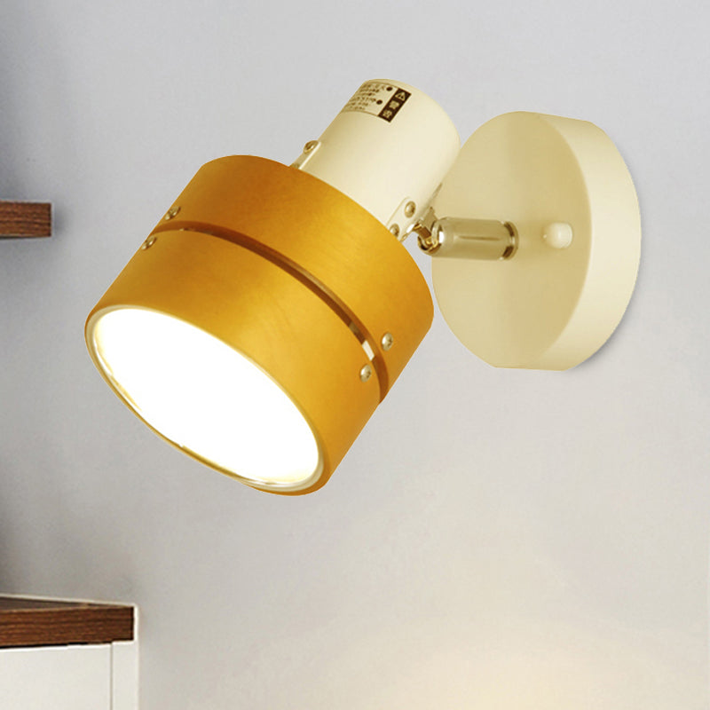 Avtoit | Study Room Drum Wall Lamp Corner Adjustable Wood Contemporary 1 Light Beige Wall Lamp