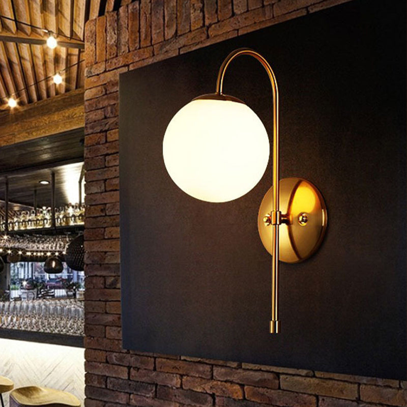 Avtoit | Brass Globe Wall Lamp Modern Opal Glass 1 Light Coffee House Wall Lamp Fixture