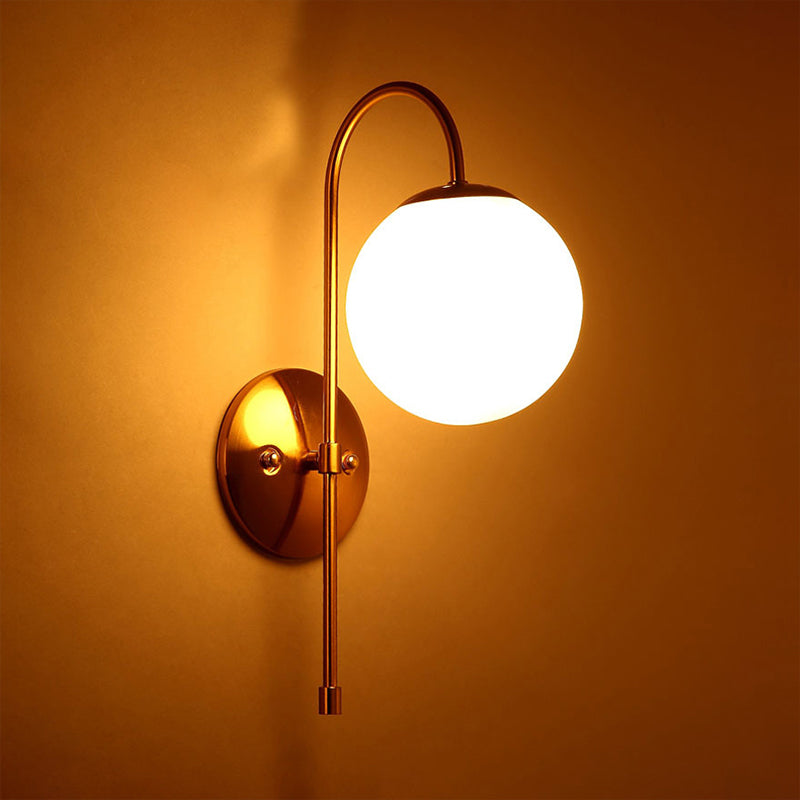 Avtoit | Brass Globe Wall Lamp Modern Opal Glass 1 Light Coffee House Wall Lamp Fixture