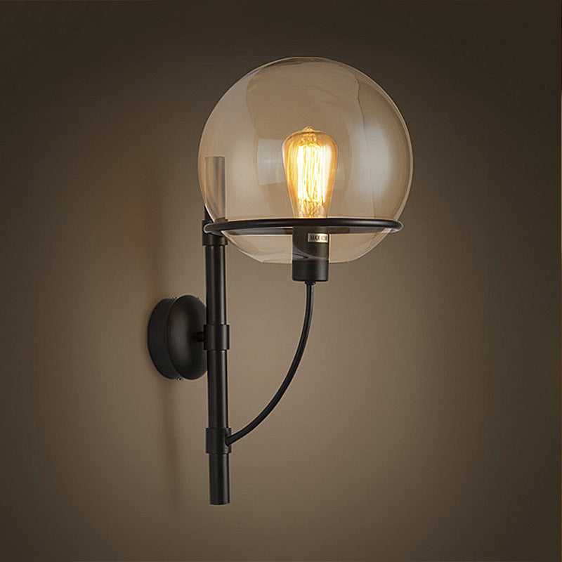Avtoit | 1 Light Globe Wall Lamp Light Fixture Industrial Black Clear Glass Wall Lamp for Coffee Shop