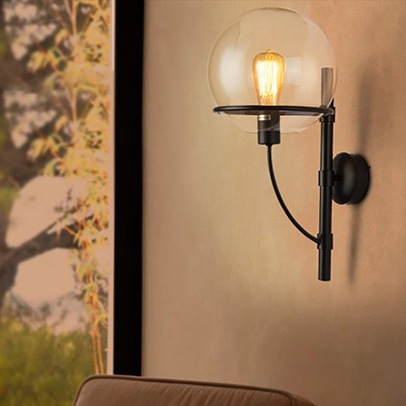 Avtoit | 1 Light Globe Wall Lamp Light Fixture Industrial Black Clear Glass Wall Lamp for Coffee Shop