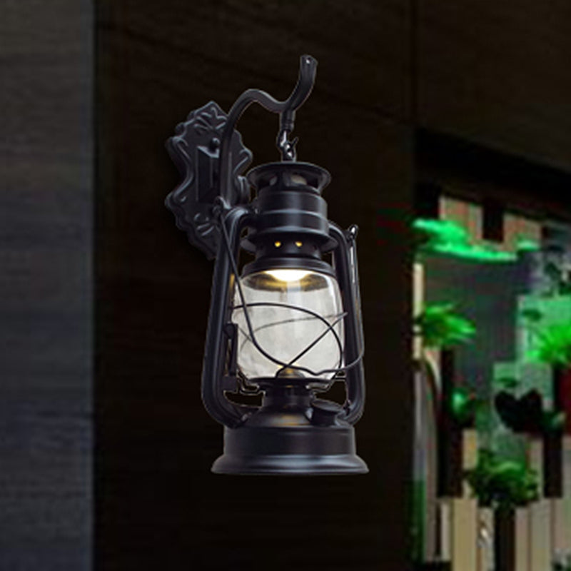 Avtoit | Clear Glass Black/Antique Brass Wall Lamp Lantern 1-Light Coastal Light for Veranda