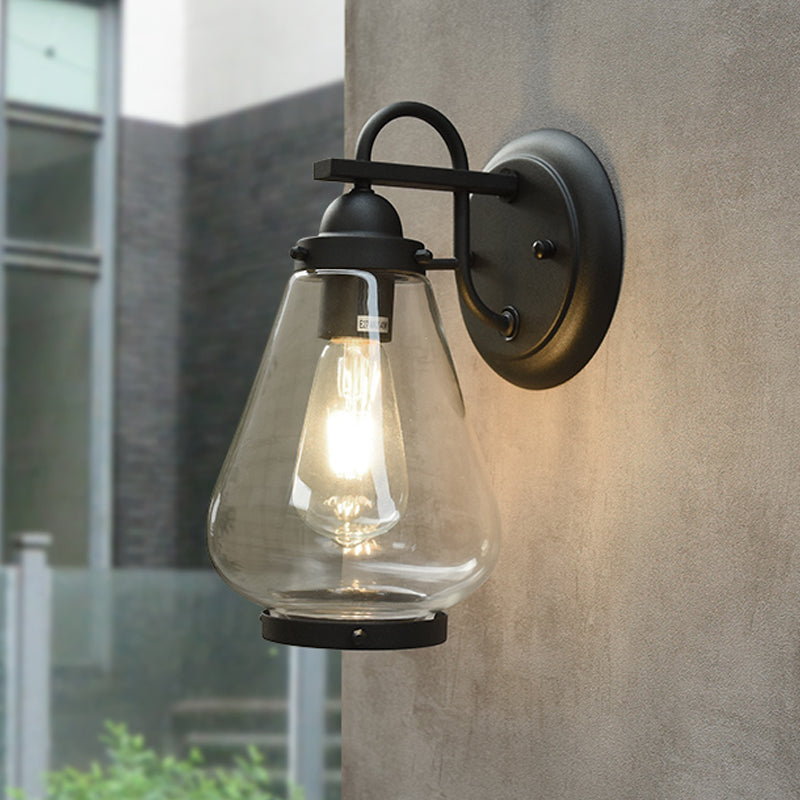 Avtoit | Clear Glass Black Wall Light Cone 1-Light Industrial Wall Lamp Light for Porch