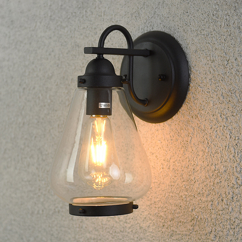 Avtoit | Clear Glass Black Wall Light Cone 1-Light Industrial Wall Lamp Light for Porch