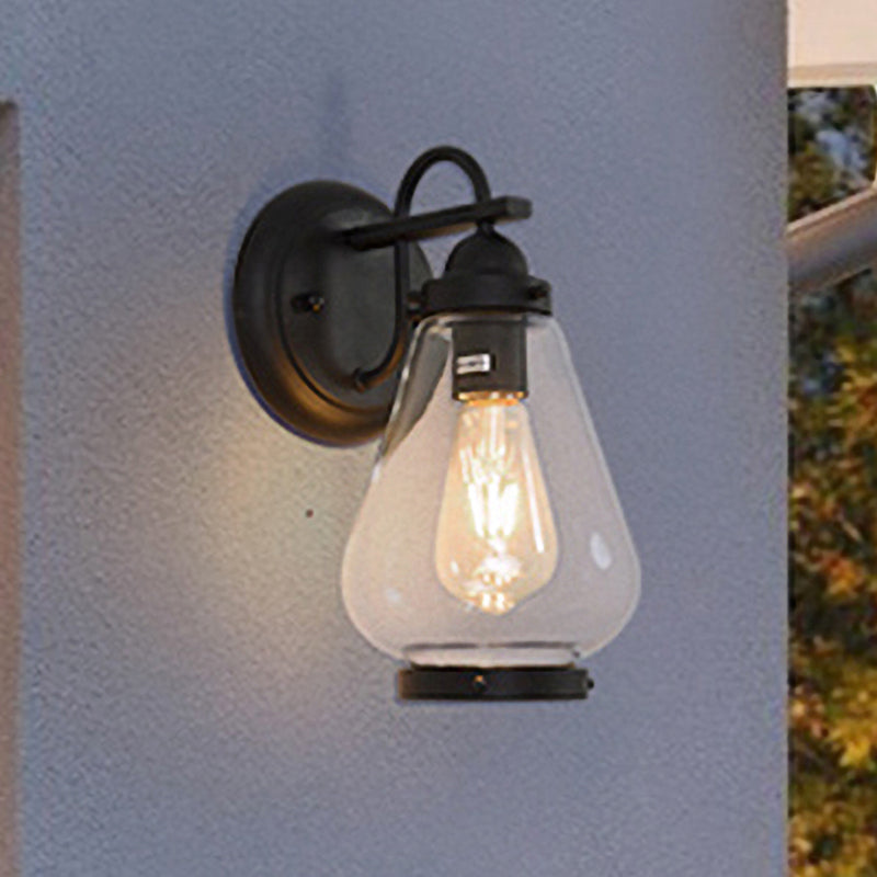 Avtoit | Clear Glass Black Wall Light Cone 1-Light Industrial Wall Lamp Light for Porch