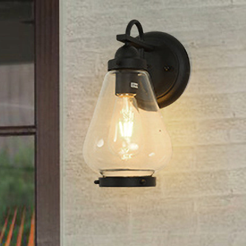 Avtoit | Clear Glass Black Wall Light Cone 1-Light Industrial Wall Lamp Light for Porch