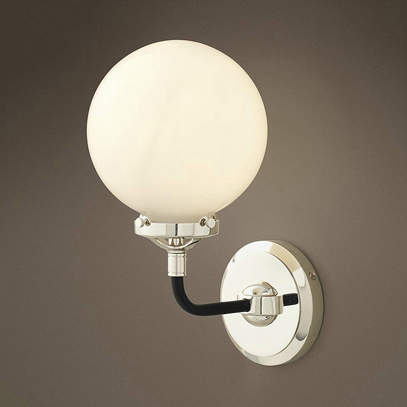 Avtoit | Modern Globe Shade Wall Lamp Fixture 1/2-Bulb Opal Glass Sconce Light in Antique Brass/Chrome