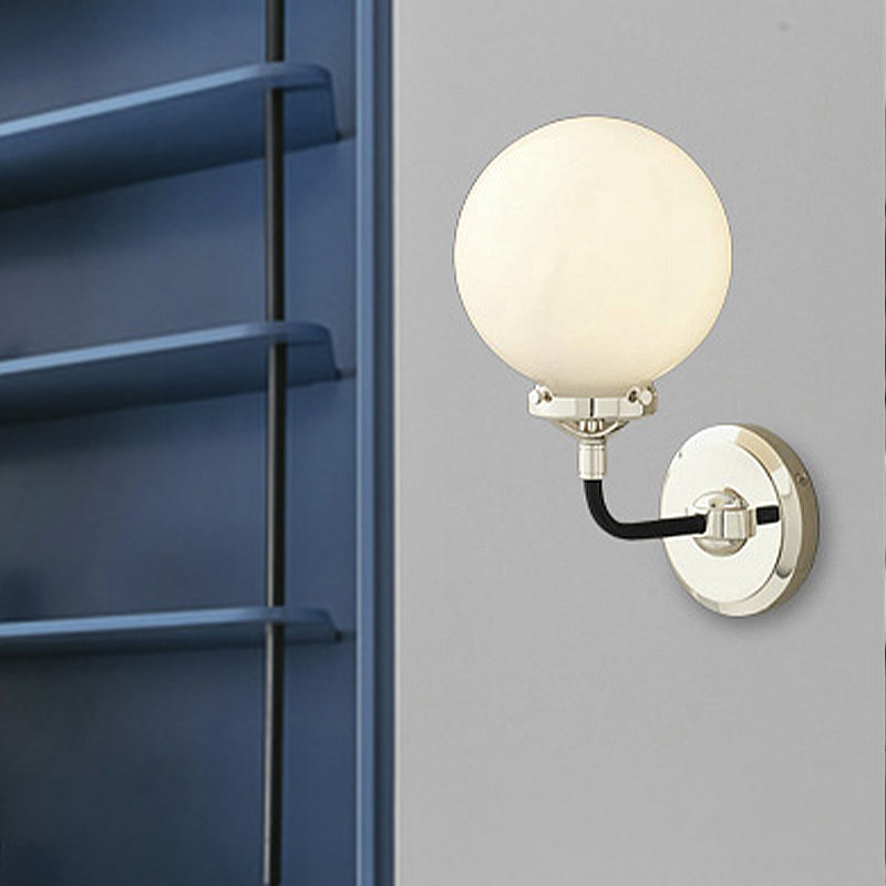 Avtoit | Modern Globe Shade Wall Lamp Fixture 1/2-Bulb Opal Glass Sconce Light in Antique Brass/Chrome