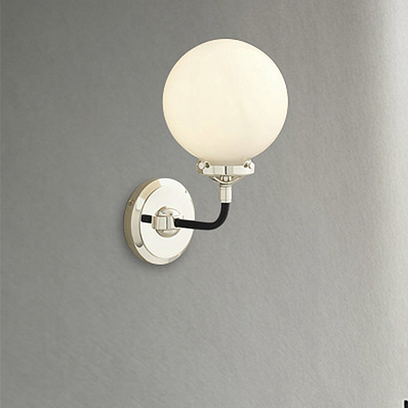 Avtoit | Modern Globe Shade Wall Lamp Fixture 1/2-Bulb Opal Glass Sconce Light in Antique Brass/Chrome