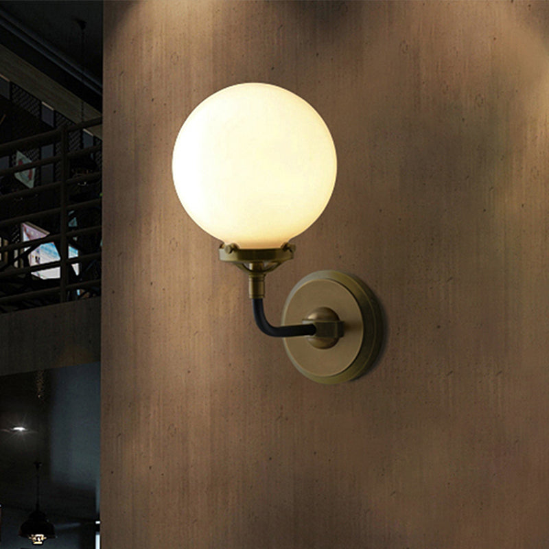 Avtoit | Modern Globe Shade Wall Lamp Fixture 1/2-Bulb Opal Glass Sconce Light in Antique Brass/Chrome