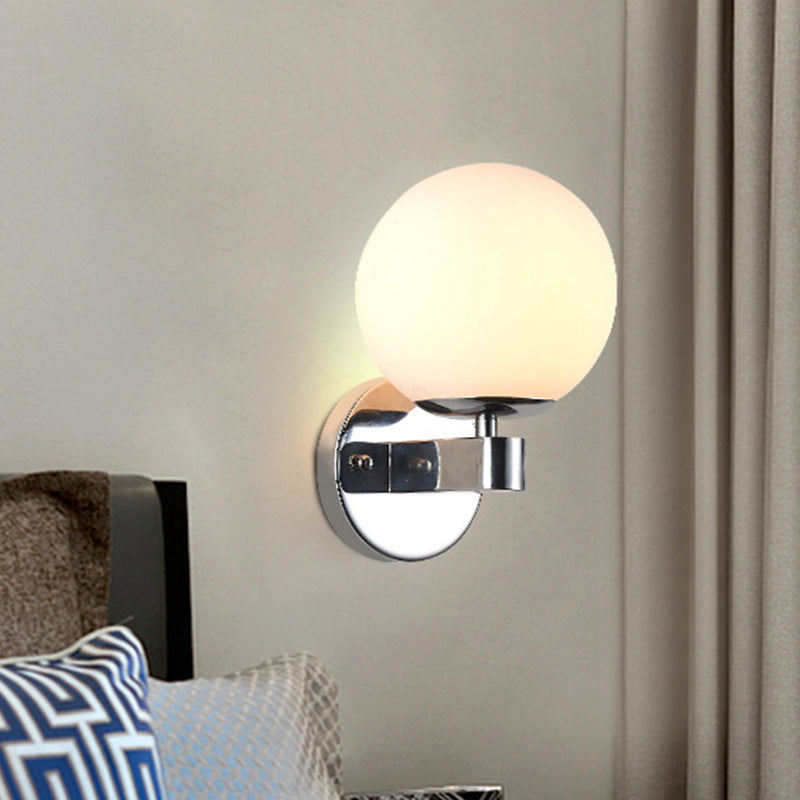 Avtoit | Chrome/Gold Round Wall Light Industrial Opal Glass 1 Light Bedroom Wall Lamp Fixture