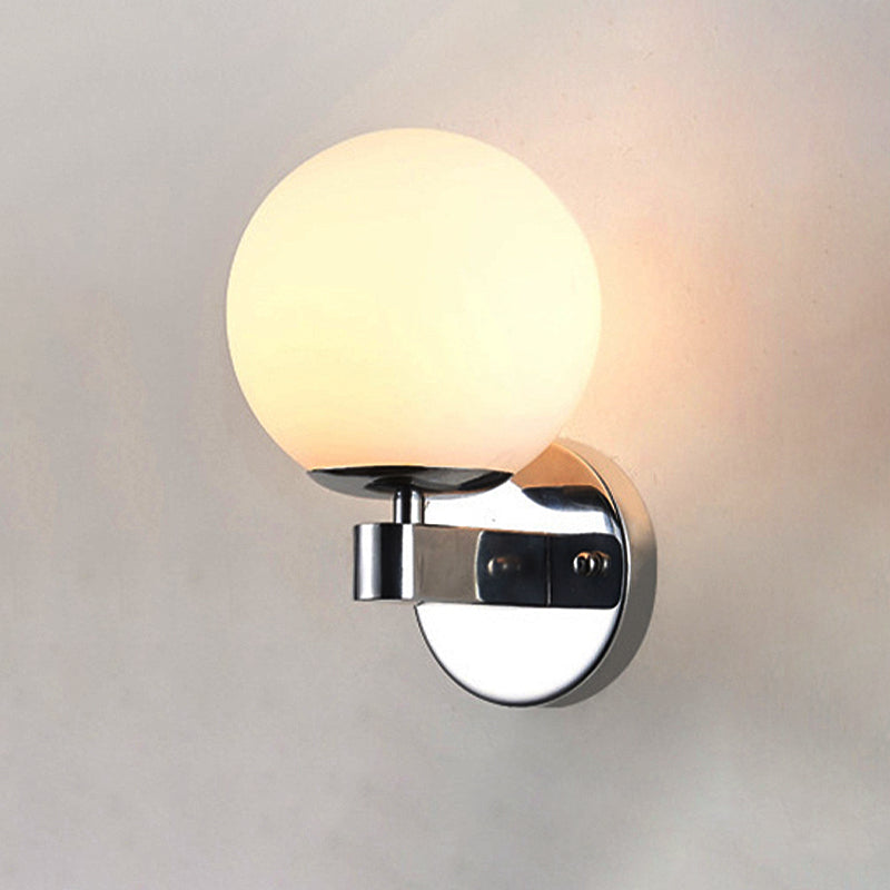 Avtoit | Chrome/Gold Round Wall Light Industrial Opal Glass 1 Light Bedroom Wall Lamp Fixture