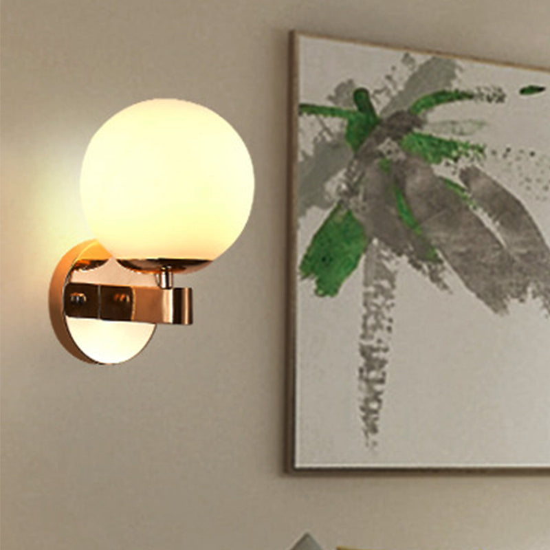 Avtoit | Chrome/Gold Round Wall Light Industrial Opal Glass 1 Light Bedroom Wall Lamp Fixture