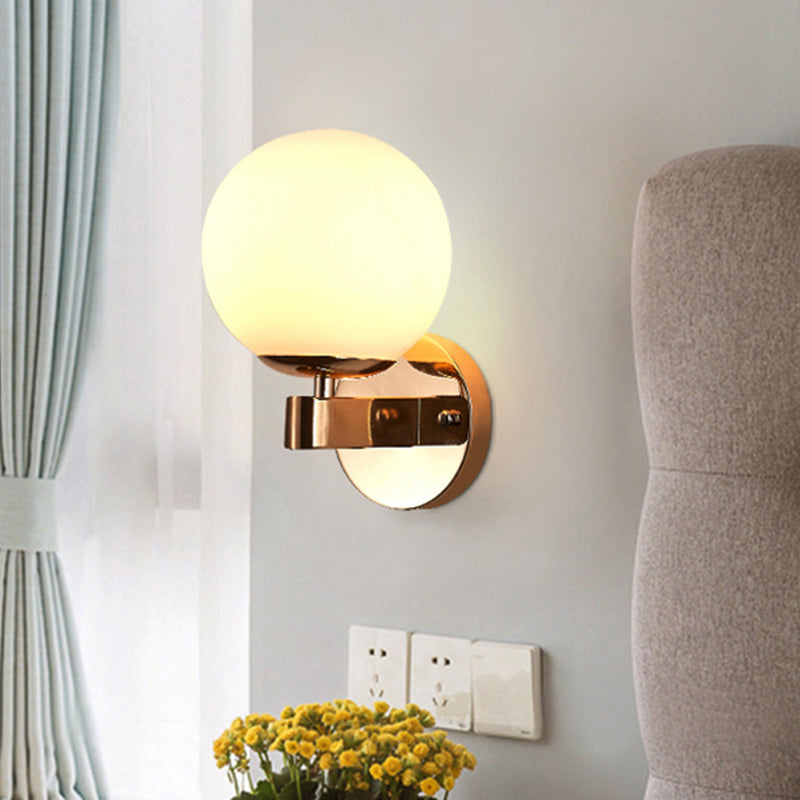 Avtoit | Chrome/Gold Round Wall Light Industrial Opal Glass 1 Light Bedroom Wall Lamp Fixture