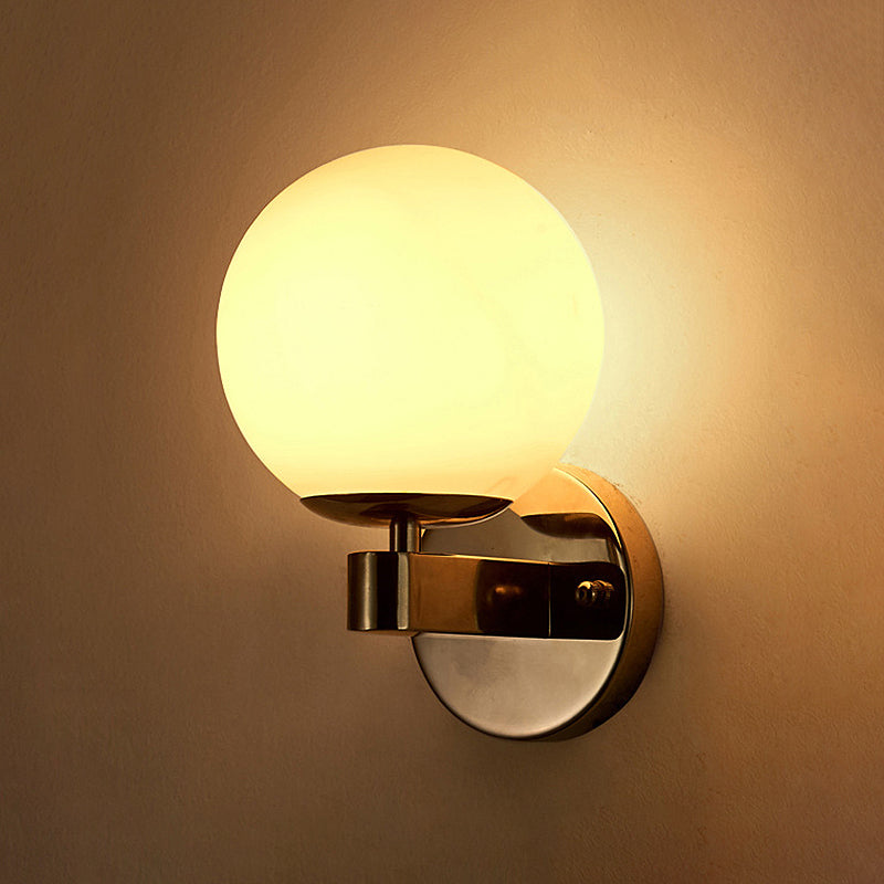 Avtoit | Chrome/Gold Round Wall Light Industrial Opal Glass 1 Light Bedroom Wall Lamp Fixture