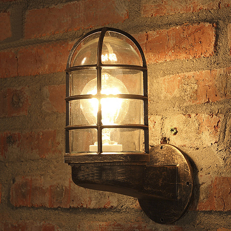 Avtoit | Cylinder Clear Glass Wall Mounted Lamp Industrial Single Bulb Living Room Wall Light in Pink/Blue/Green with Cage