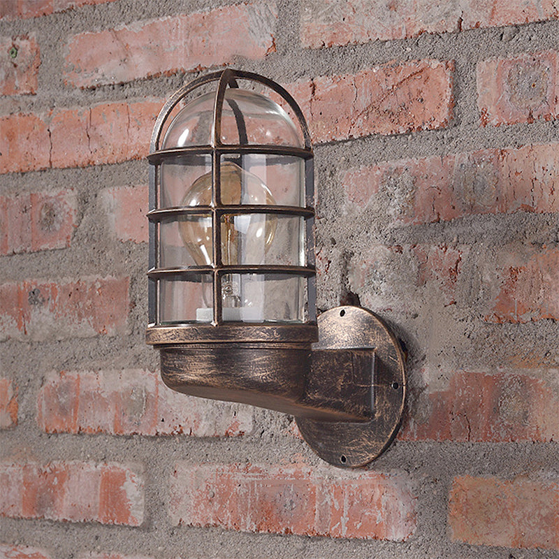 Avtoit | Cylinder Clear Glass Wall Mounted Lamp Industrial Single Bulb Living Room Wall Light in Pink/Blue/Green with Cage