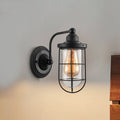 Avtoit | Industrial wire cage wall lighting 1/2-lamp clear glass wall lamp in black for stairs.