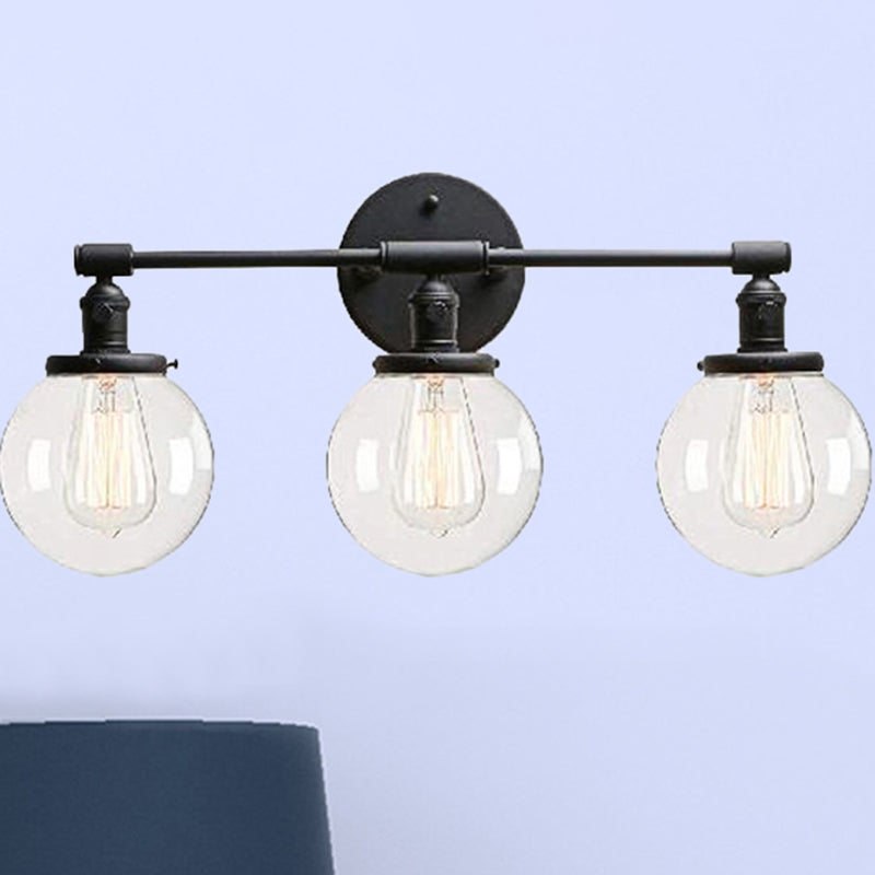 Avtoit | Black 3 Light Wall Lamp Industrial Clear Glass Bubble Shade Lighting Fixture for Outdoor Areas