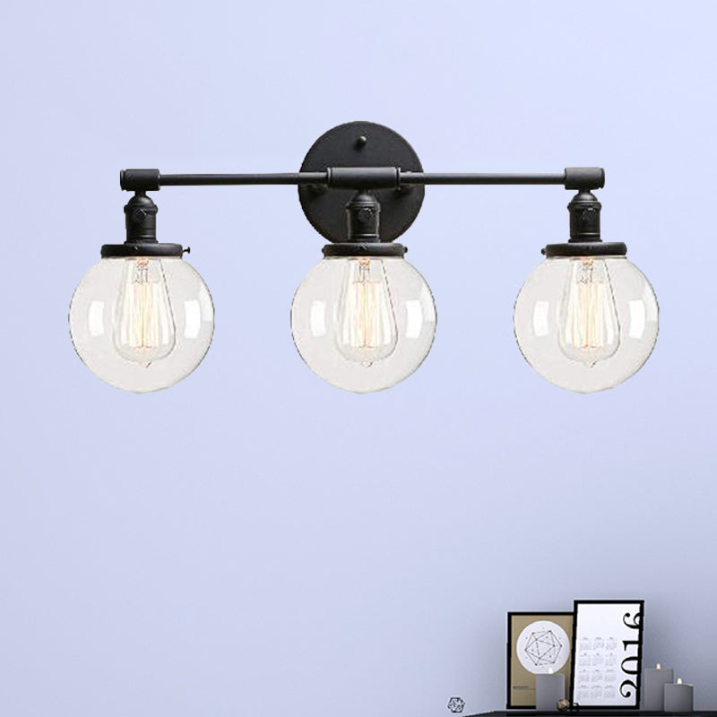Avtoit | Black 3 Light Wall Lamp Industrial Clear Glass Bubble Shade Lighting Fixture for Outdoor Areas
