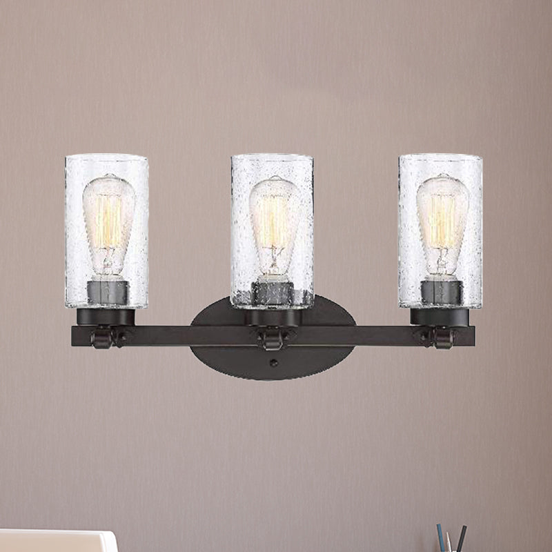 Avtoit | 3-Bulb Seed Glass Wall Light Industry Black Cylinder Dining Room Wall Lamp in Clear