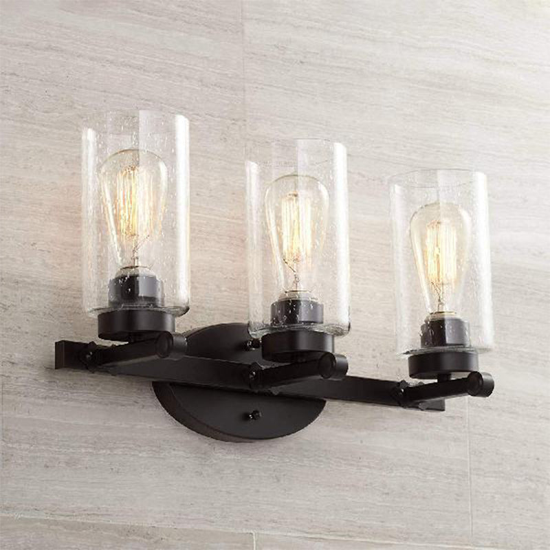 Avtoit | 3-Bulb Seed Glass Wall Light Industry Black Cylinder Dining Room Wall Lamp in Clear