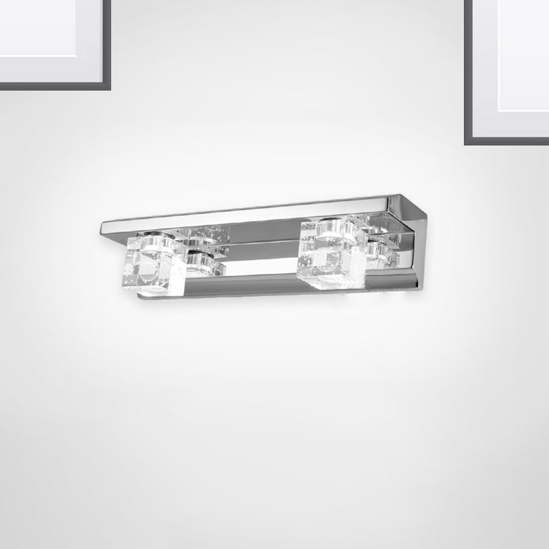 Avtoit | Clear Crystal Cube Wall Sconce Modern Style 3 Heads Silver Finish Vanity Light Fixture in Warm/White Light, 12.5"/18" B