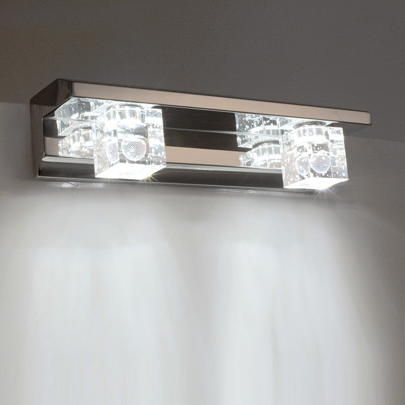 Avtoit | Clear Crystal Cube Wall Sconce Modern Style 3 Heads Silver Finish Vanity Light Fixture in Warm/White Light, 12.5"/18" B