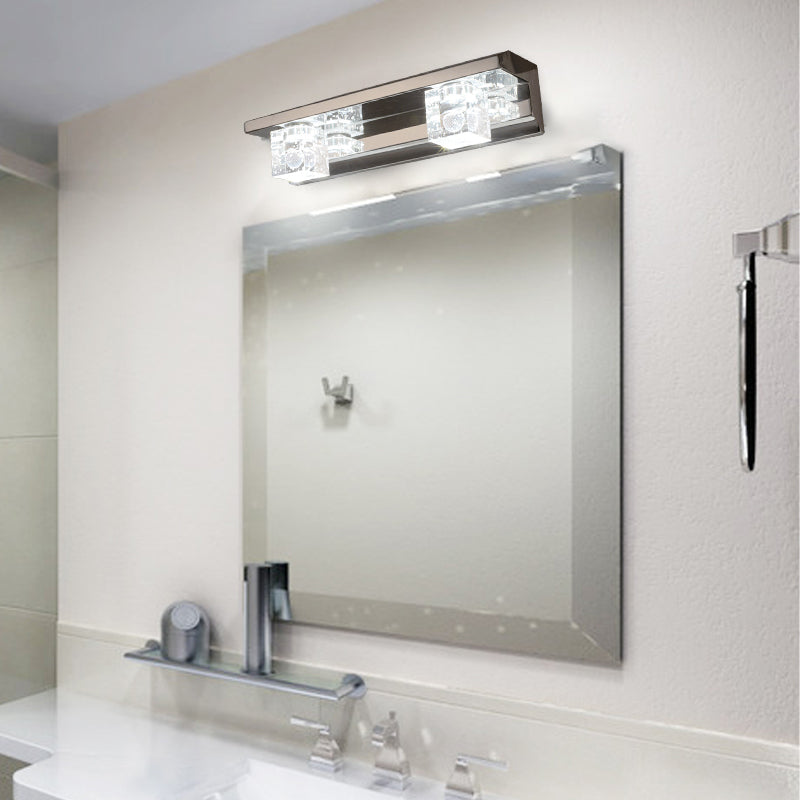 Avtoit | Clear Crystal Cube Wall Sconce Modern Style 3 Heads Silver Finish Vanity Light Fixture in Warm/White Light, 12.5"/18" B